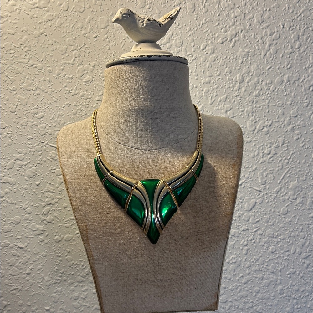 Elegant Green and Gold Statement Necklace Festival, Whimsigoth